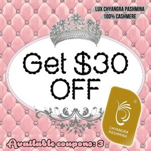 COUPON for 100% Cashmere Pashmina with Chyangra Logo 💝GET $30 OFF of 1 Scarf
